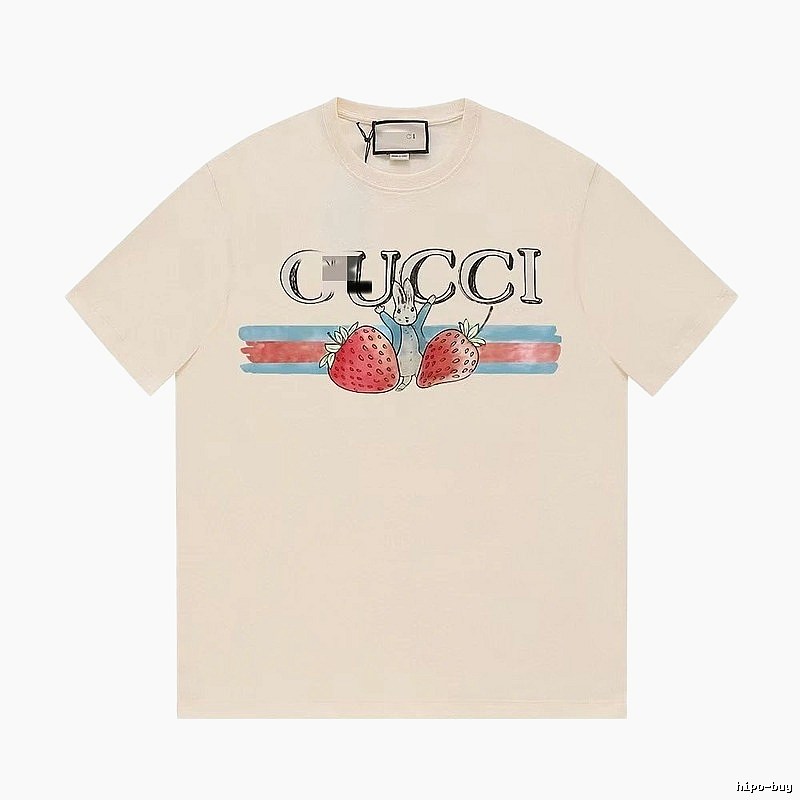 Gucci Strawberry Rabbit Print Vintage Off-white Short Sleeve T-Shirt
