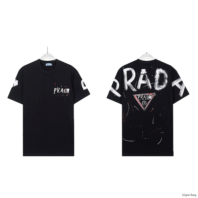 Prada Triangle Logo Graffiti Style Black Short-sleeve T-shirt