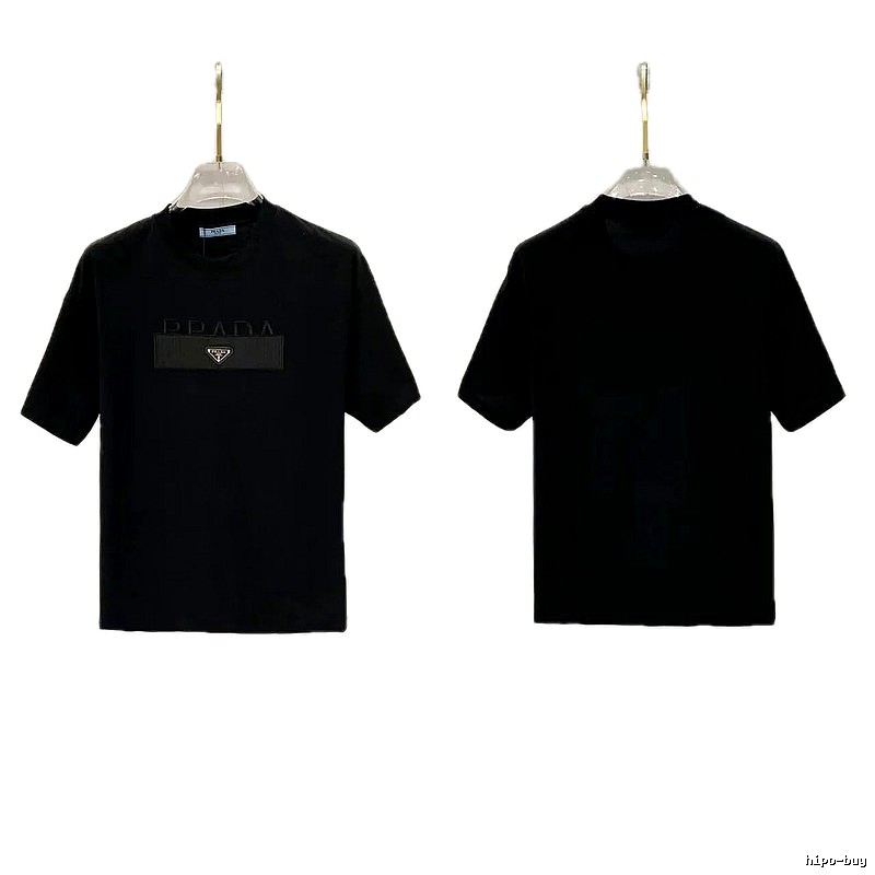 Prada Triangle Logo Light Luxury Style Black Short-sleeve T-shirt