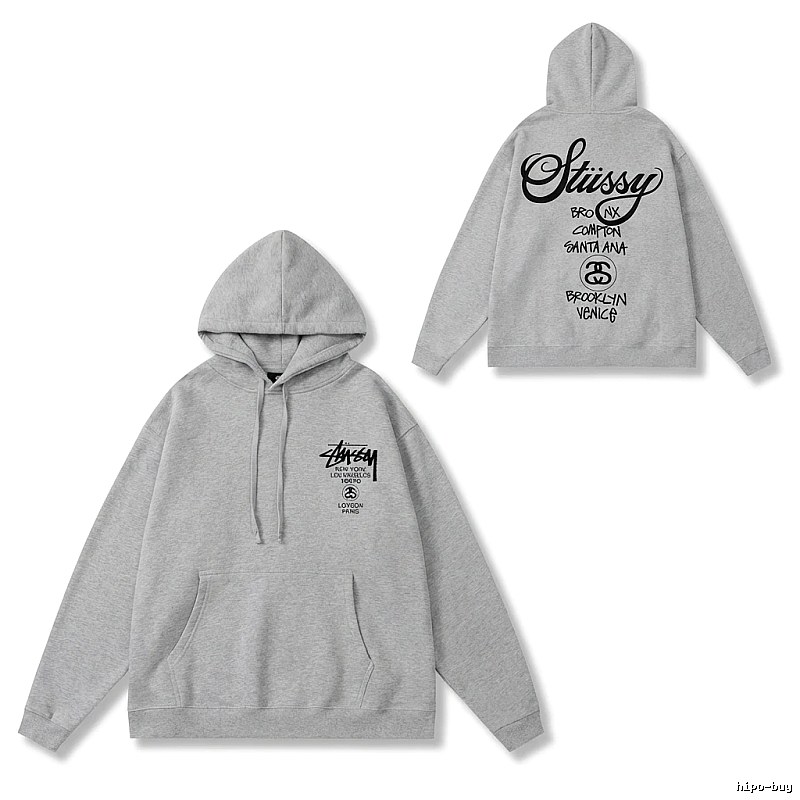Stussy City Series Minimalist Style Light Gray Hoodie