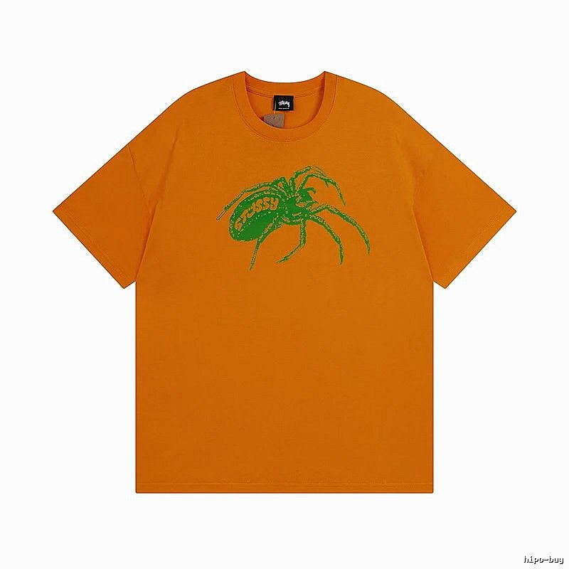 Stussy Orange Spider Graphic T-Shirt Streetwear Look Logo