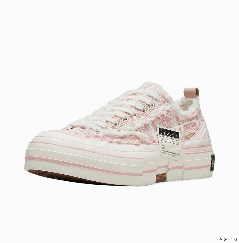 Xvessel denim-style pink and white canvas shoes