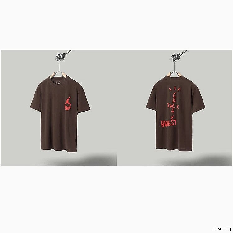 AJ x Travis Scott Co-branded Street Style Brown Short-sleeve T-shirt