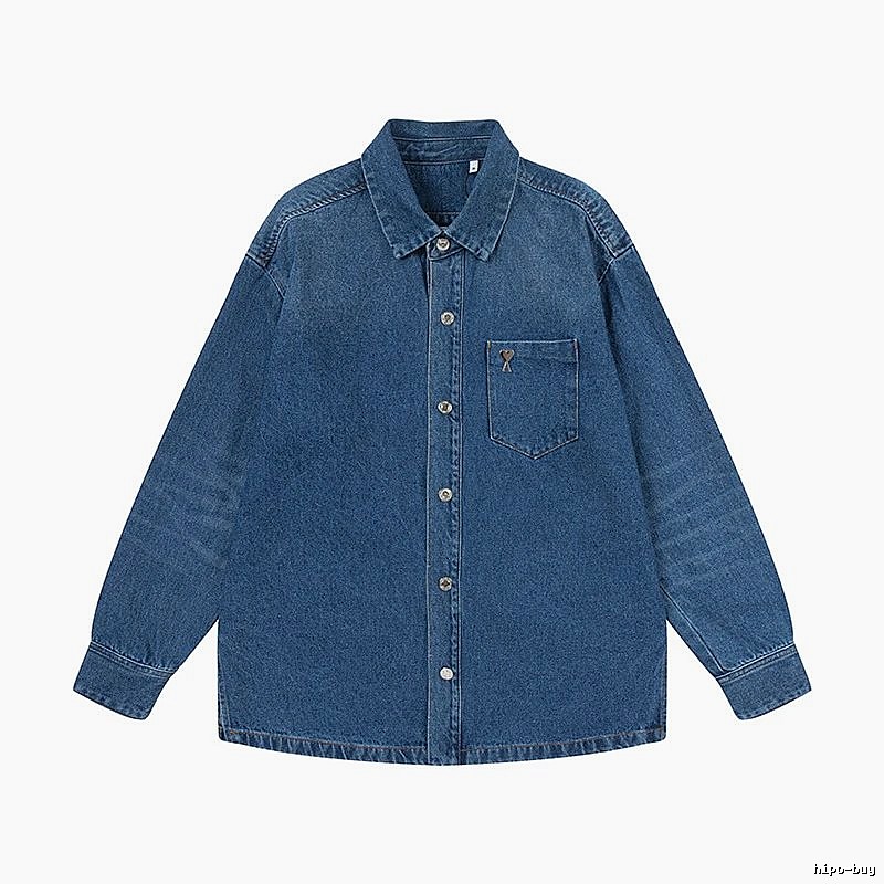 AMI Denim Blue Retro Style Denim Shirt