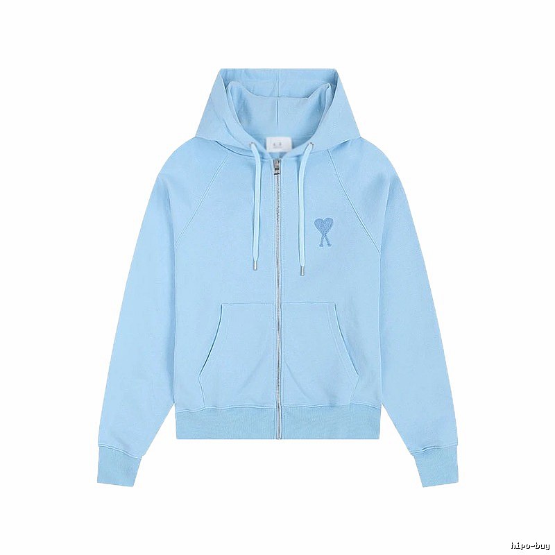 AMI Love Embroidery Light Blue Hoodie