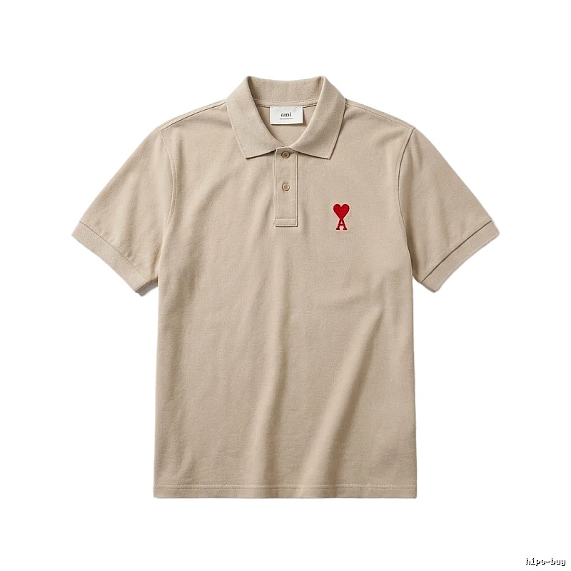 AMI Love Minimalist Style Beige Polo Shirt