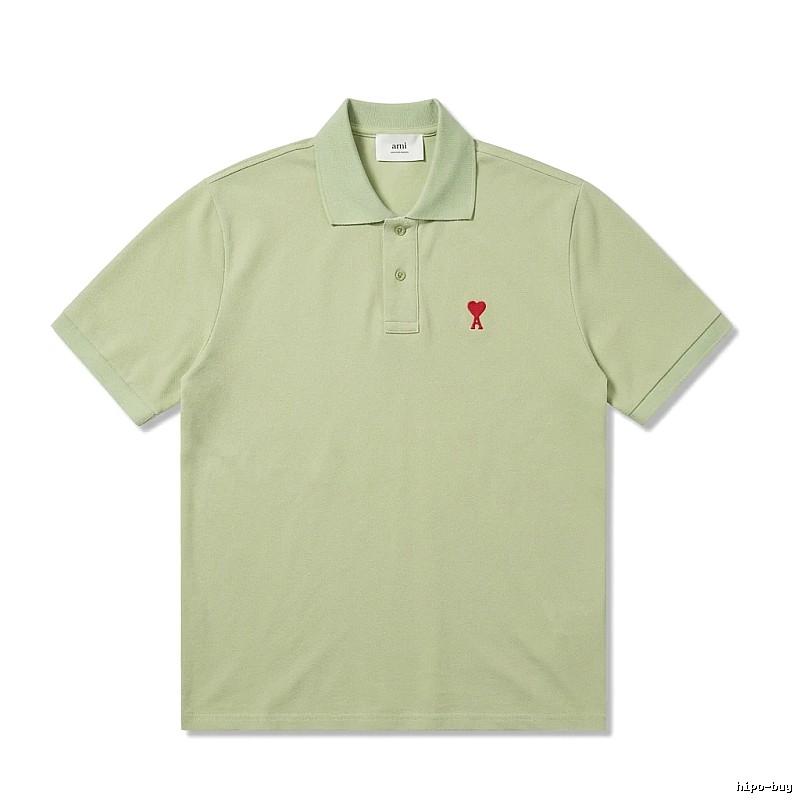 AMI Love Series Simple Style Light Green Polo Shirt