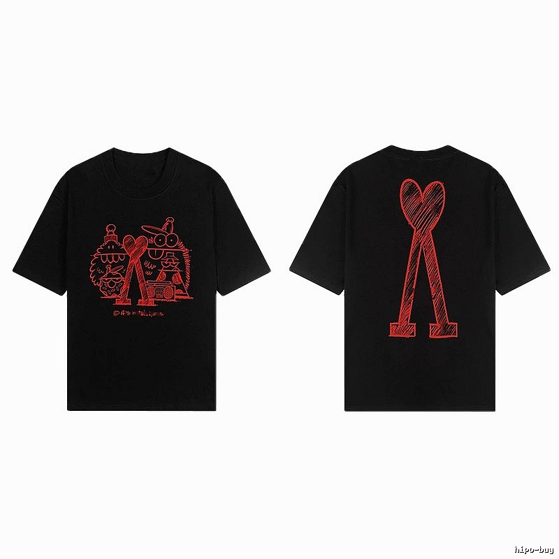 AMI red graffiti-style short-sleeve shirt