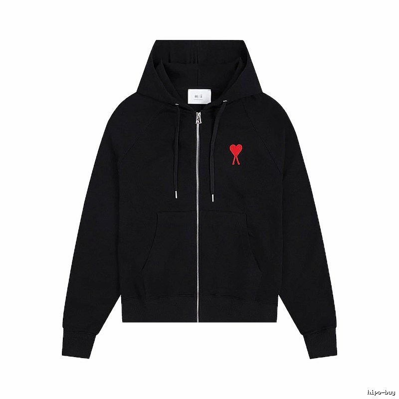 AMI Red Heart Embroidery Trendy Cool Black Sweatshirt