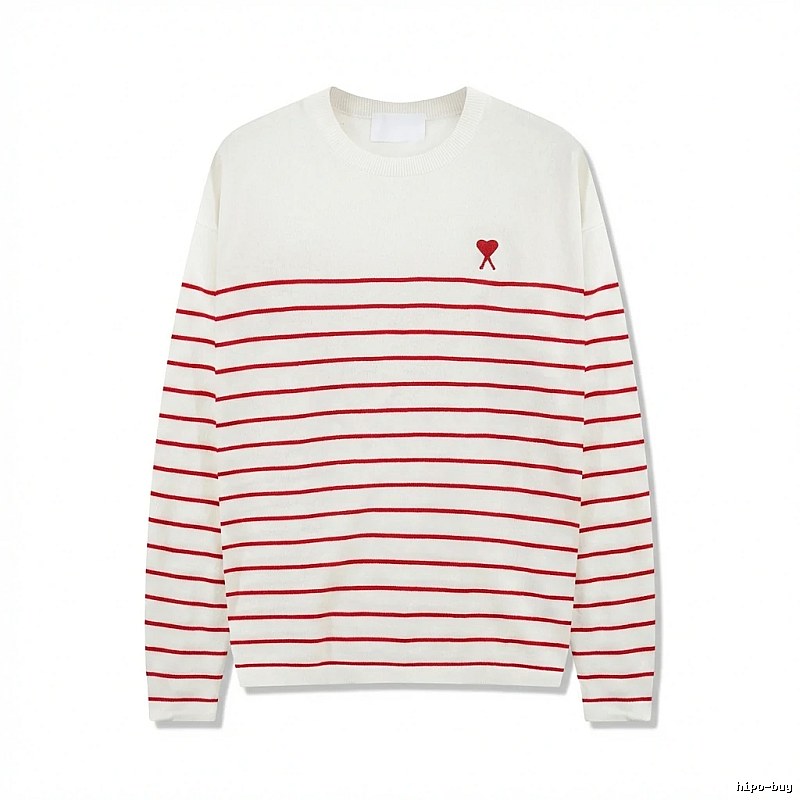 AMI Stripe Heart White Sweater