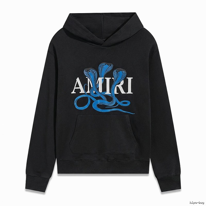 AMIRI black hoodie with snake - pattern printing