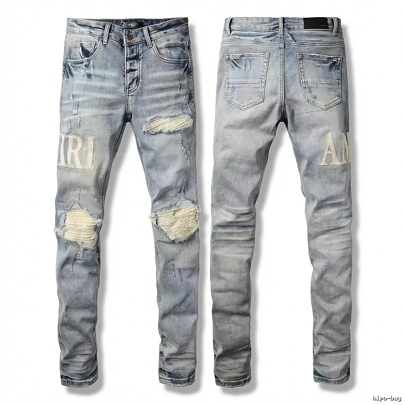 AMIRI Ripped Denim Blue Long Pants