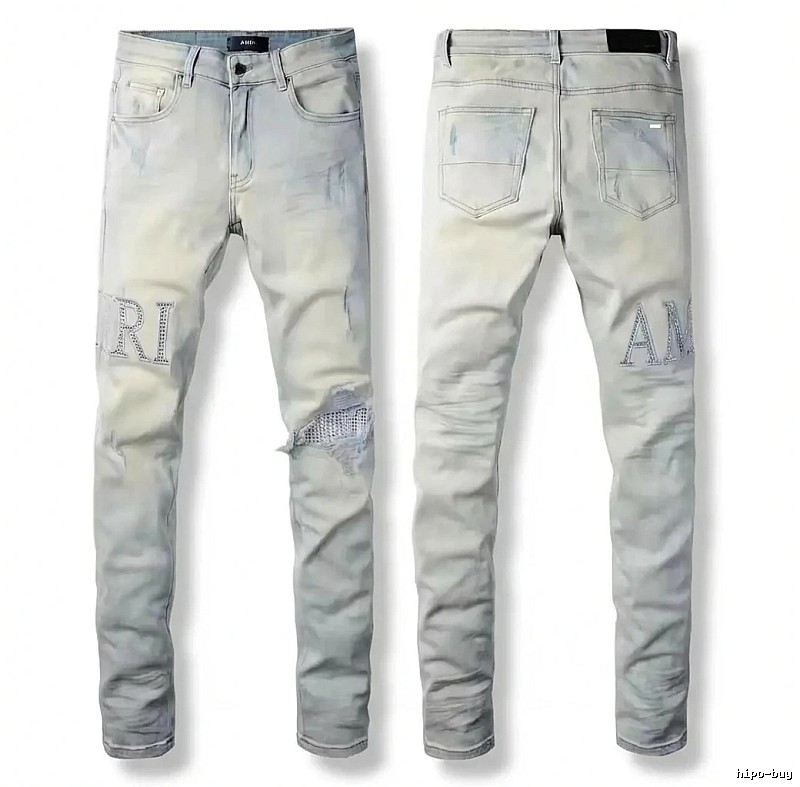AMIRI Ripped Trendy Brand Light Gray Jeans