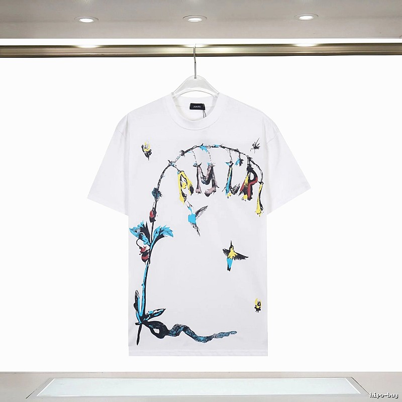 Amiri Streetwear Graphic T-shirt White Blue Amiri with Logo Accent