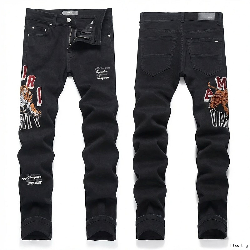 AMIRI Tiger Embroidery Trendy and Cool Style Black Pants