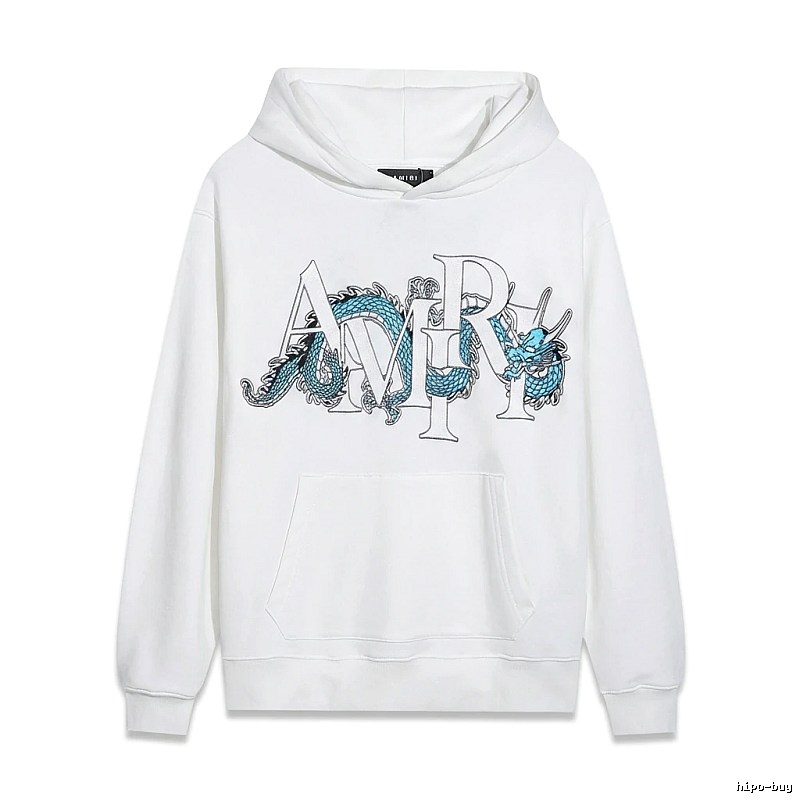 AMIRI White Hoodie with Dragon Pattern Print Style