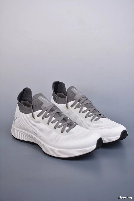 Arc'teryx White and Gray Knit Trail Sneakers, Technical Upper