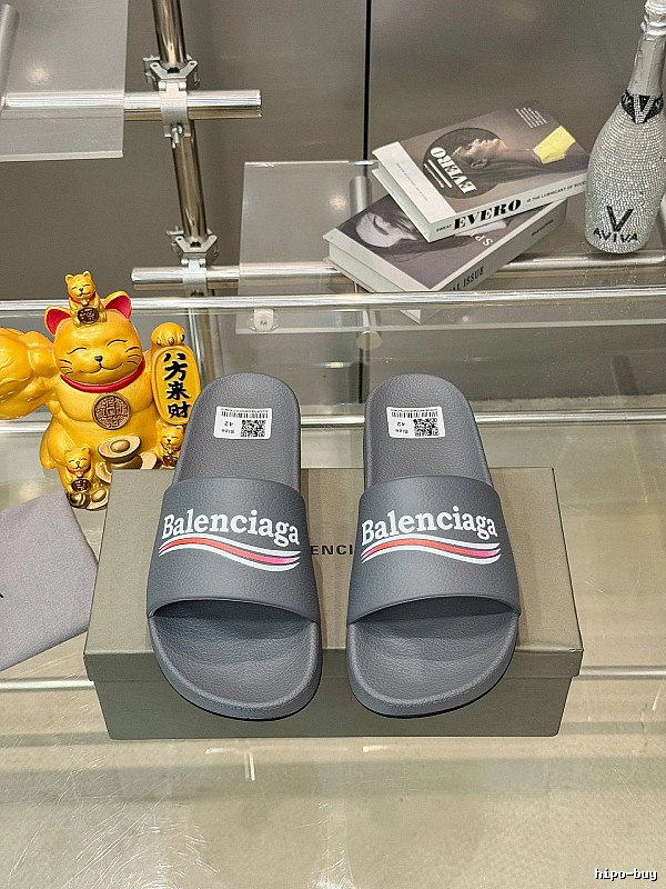Balenciaga Casual Color Stripe Gray Slide Slippers