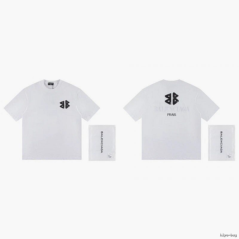 Balenciaga Double-B Print Street Style White T-Shirt