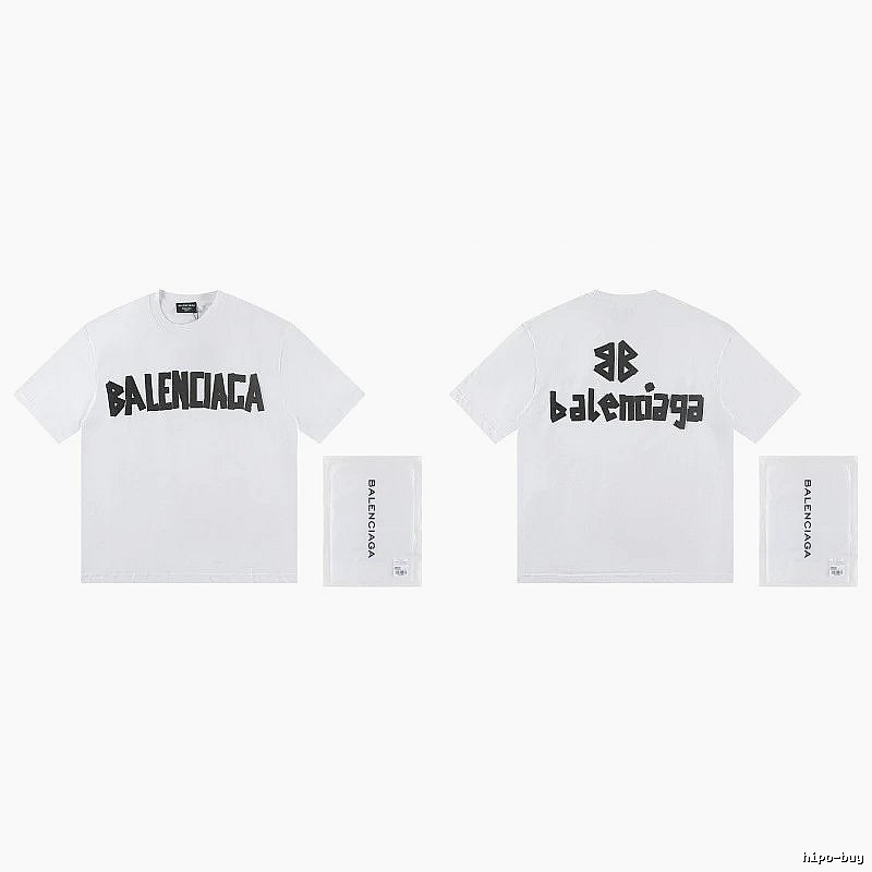 Balenciaga Double B Printed Street Style White T-shirt