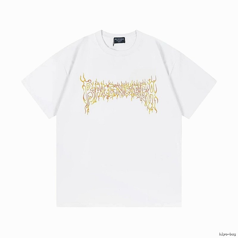 Balenciaga Gothic Style Flame Print White T-Shirt