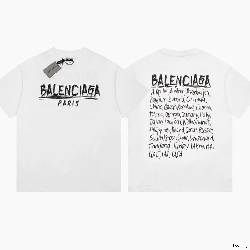 Balenciaga Graffiti Street Style White Short Sleeve T-Shirt