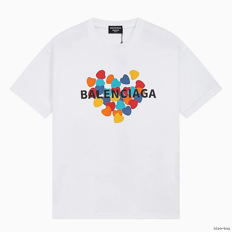 Balenciaga Heart Print Streetwear Brand White T-Shirt