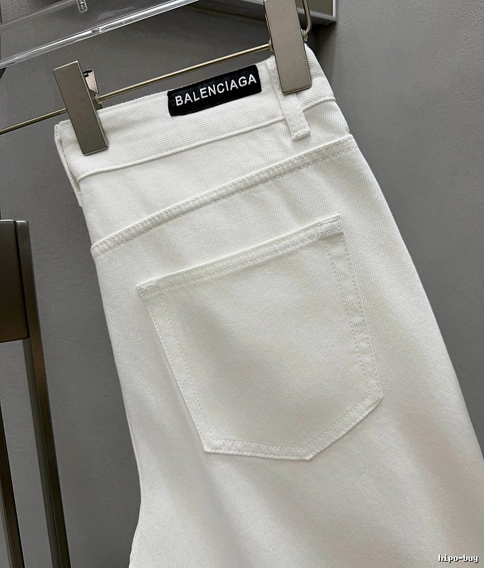 Balenciaga Logo Jeans in White - black waistband label and minimalist back pockets