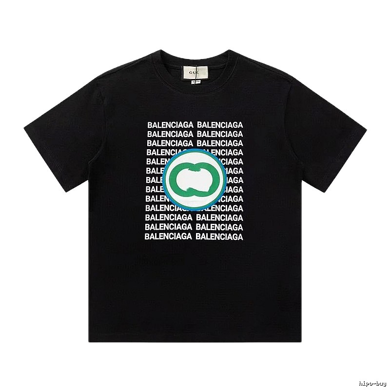 Balenciaga Trendy All-over Print Black Short-sleeve T-shirt