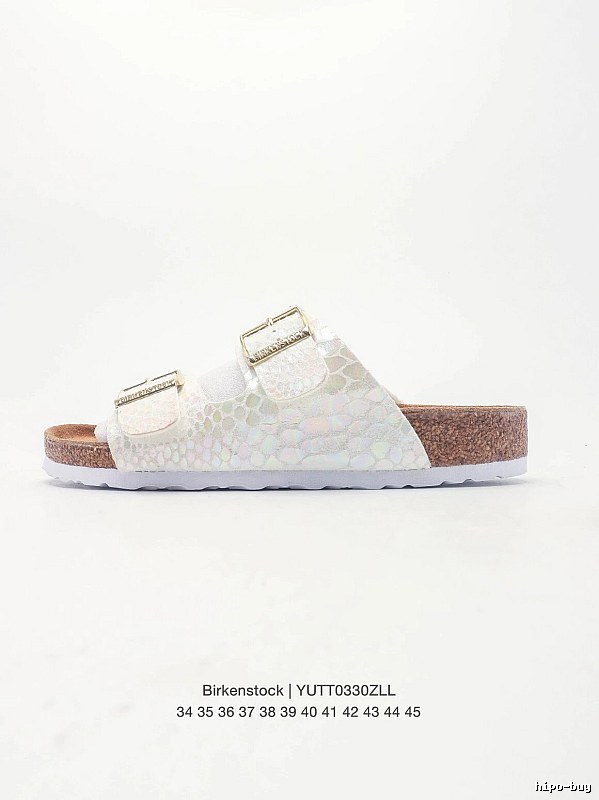 Birkenstock Double-Buckle Casual Iridescent White Slide Sandals