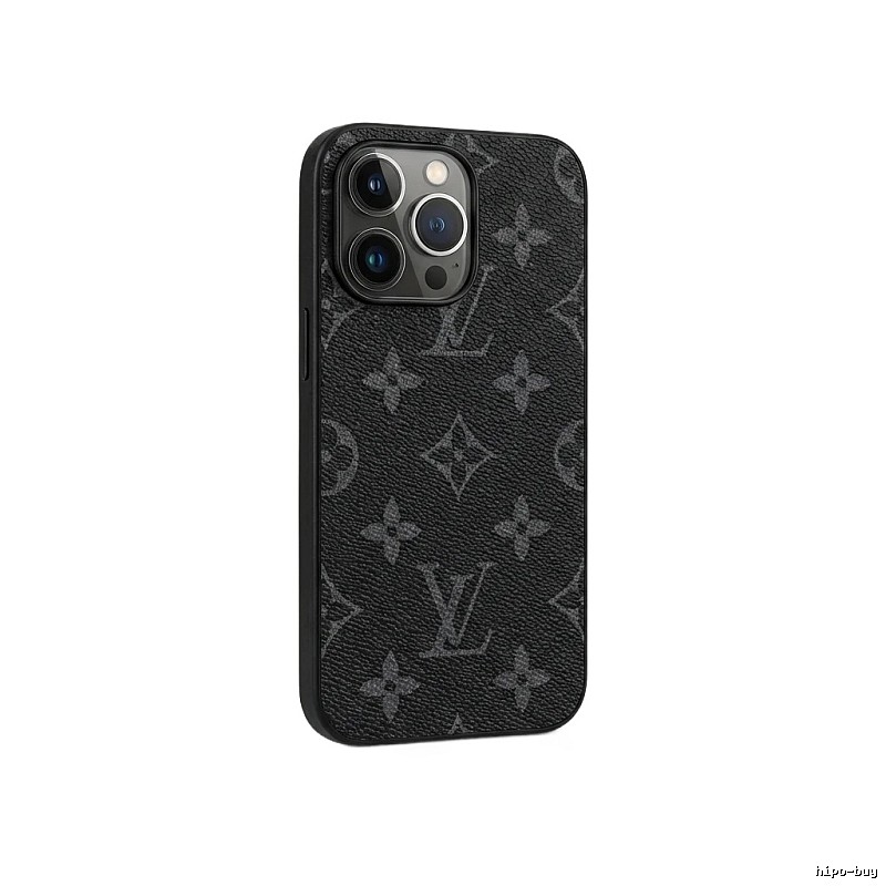 Black iPhone case with LV monogram pattern