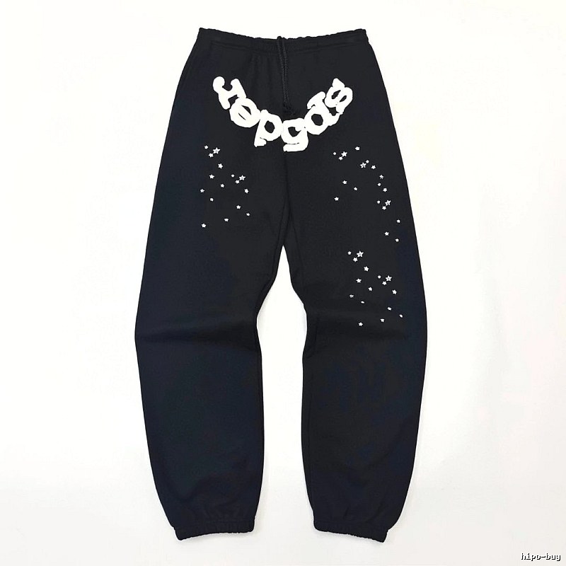 Bold White Branding Sp5der Logo Sweatpants in Black