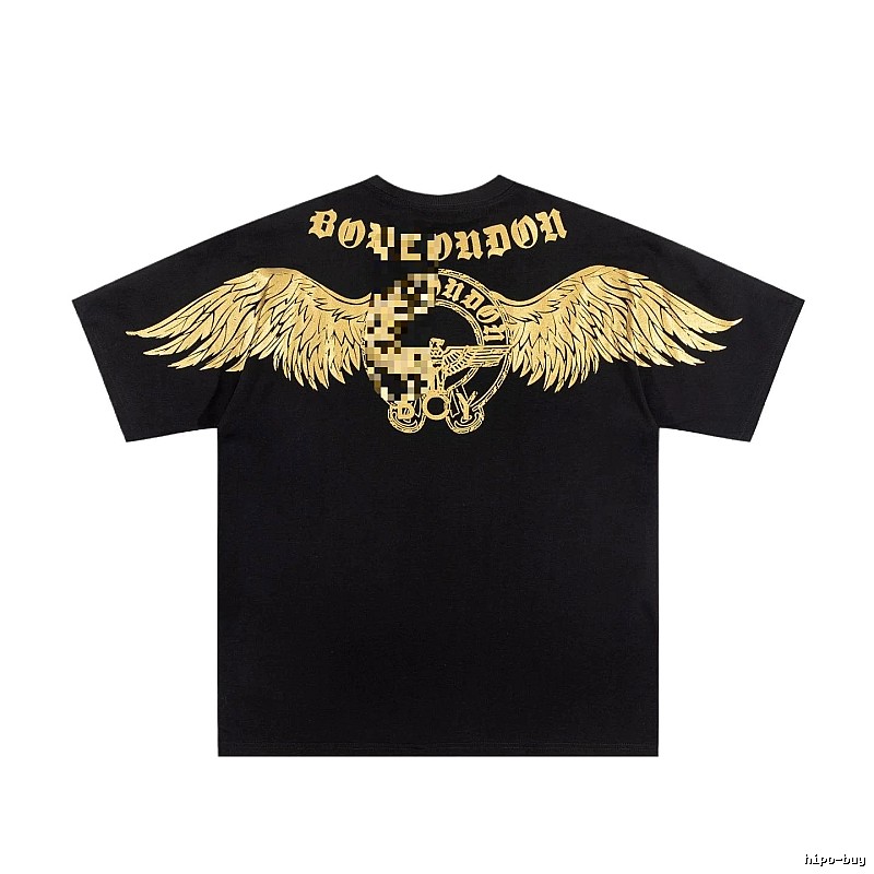 BOY Street Style Black Short-sleeve T-shirt with Gold Foil Stamped Wings