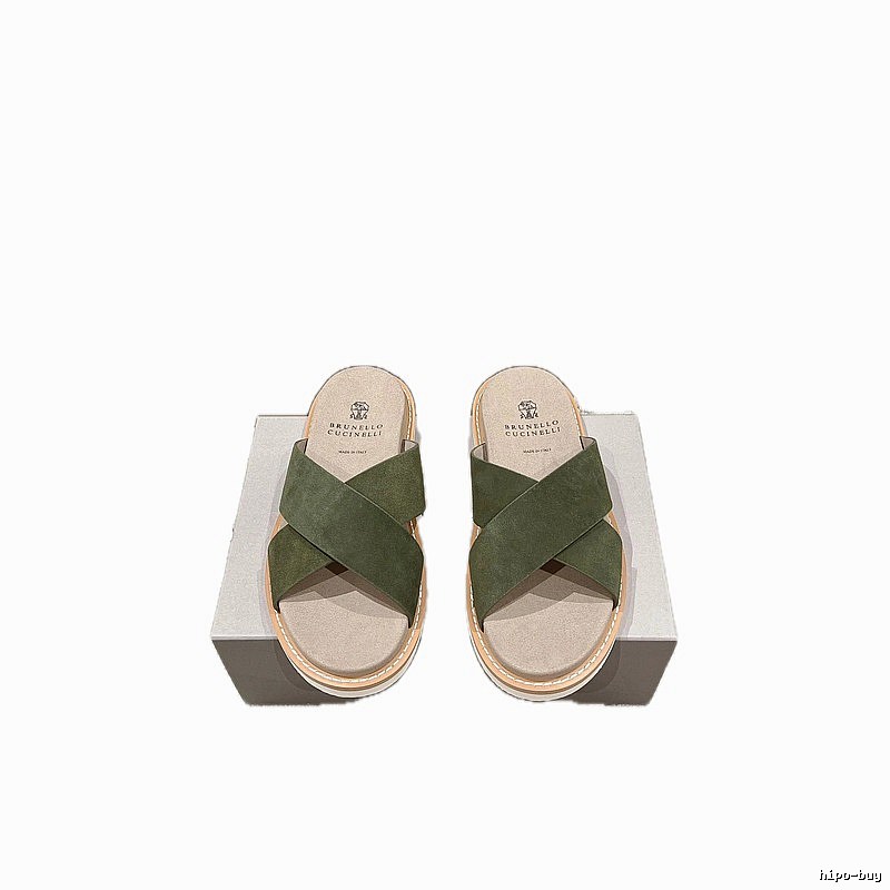 Brunello Cucinelli Casual-style Army Green Slides
