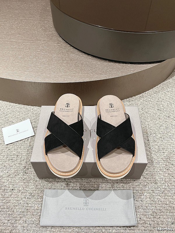 Brunello Cucinelli Casual Style Black Crisscross Slide Sandals