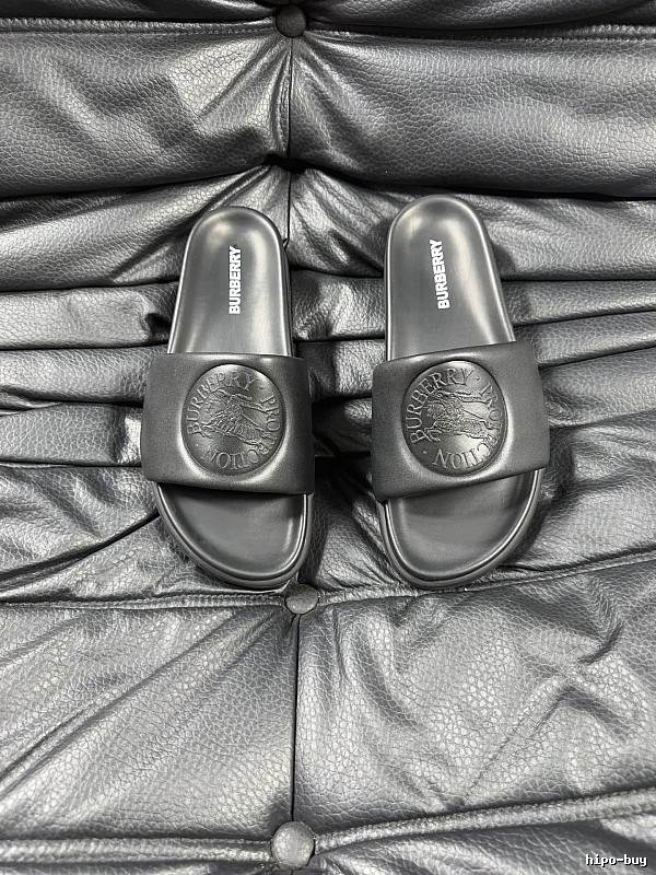 Burberry Knight-Embossed Minimalist Black Slide Sandals