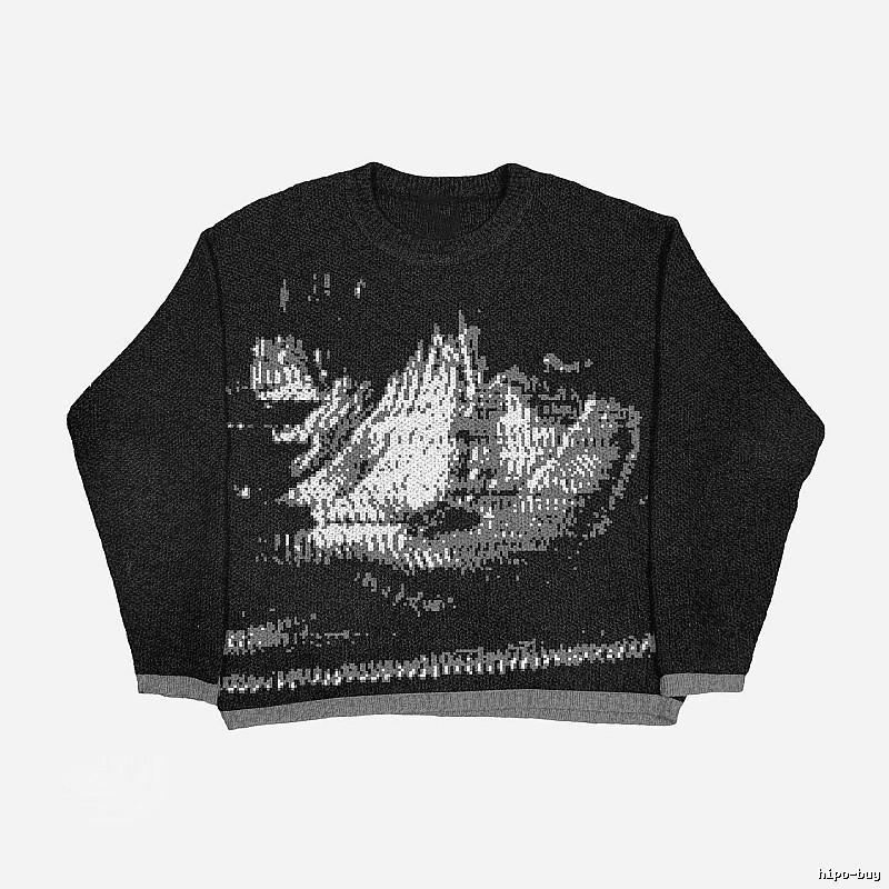 Casual Anime graphic sweater Black Knit Top for Comfortable Styling