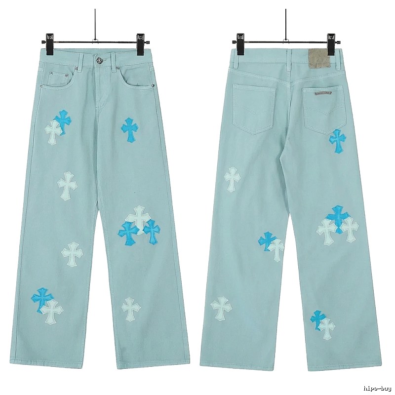 Chrome Hearts Cross Trend Brand Light Blue Jeans