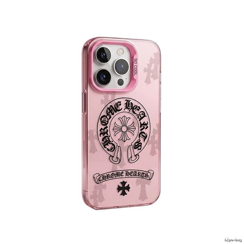 Chrome Hearts dark style pink iPhone case
