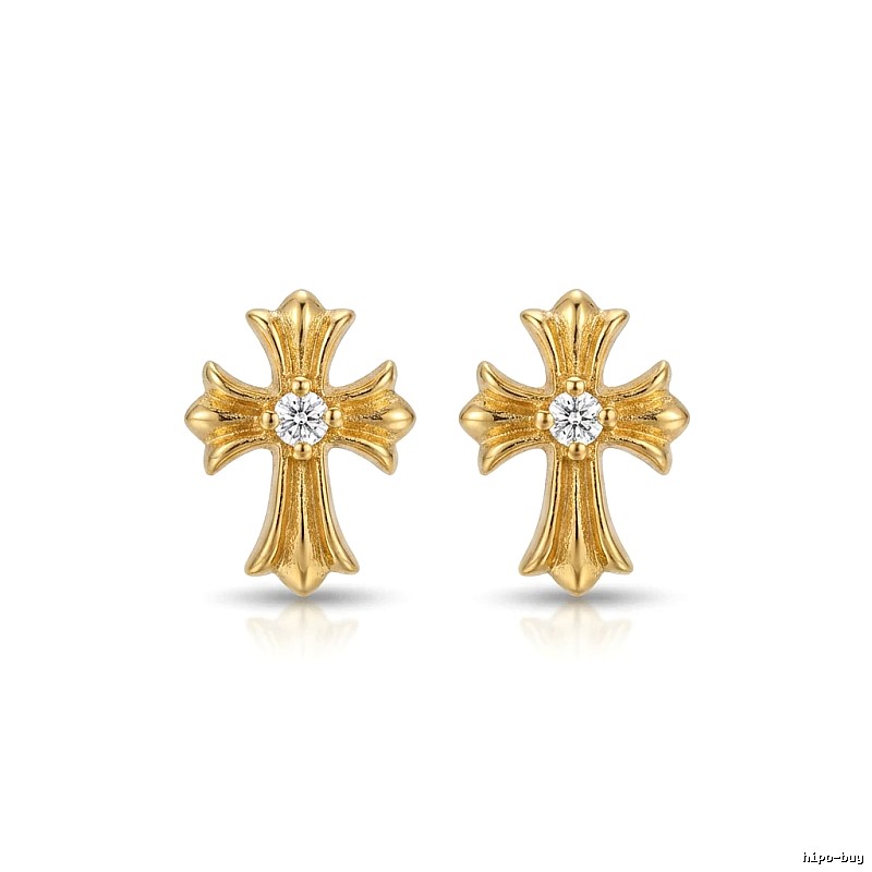 Chrome Hearts Gold Cross Flower Stud Earrings