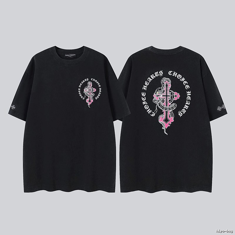 Chrome Hearts Gothic Style Snake & Cross Black Short-Sleeve T-Shirt