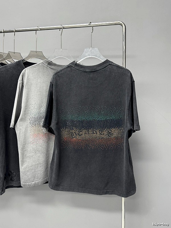 Chrome Hearts Gradient Hot-fix Rhinestone Vintage Distressed Charcoal Black T-Shirt