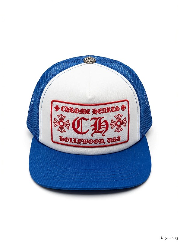 Chrome Hearts Retro Style Blue and White Hat