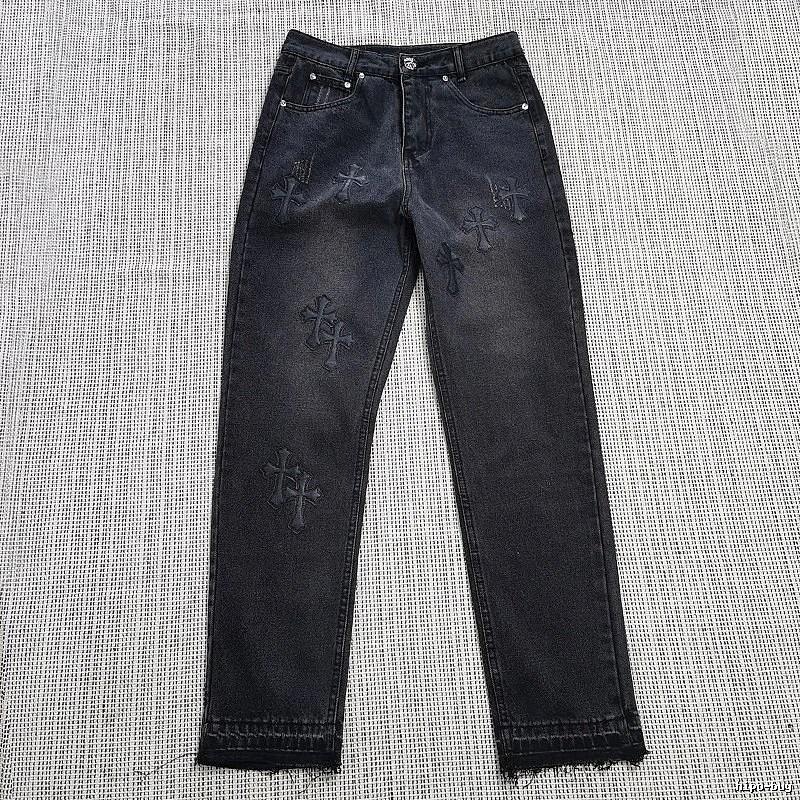 Chrome Hearts Streetwear Cross patch jeans White Jeans Black with Logo Accent