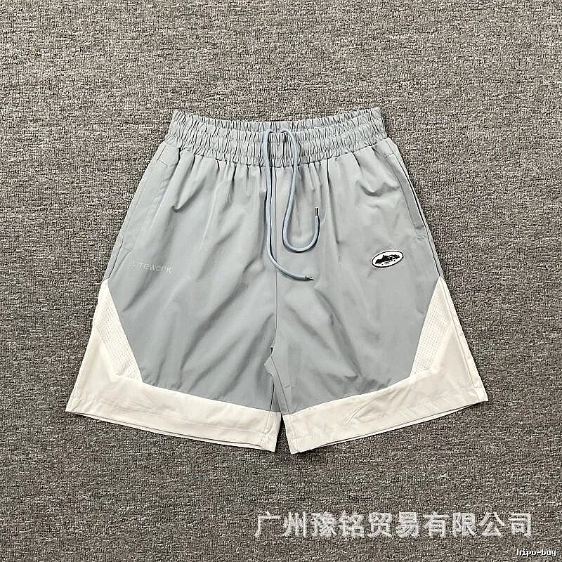 Corteiz Street Style Light Grey and White Colorblock Athletic Shorts