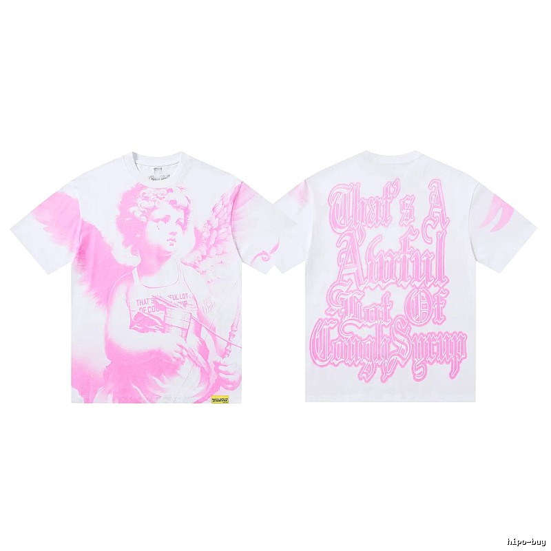 COUGH SYRUP Angel Print Street Style White and Pink T-shirt