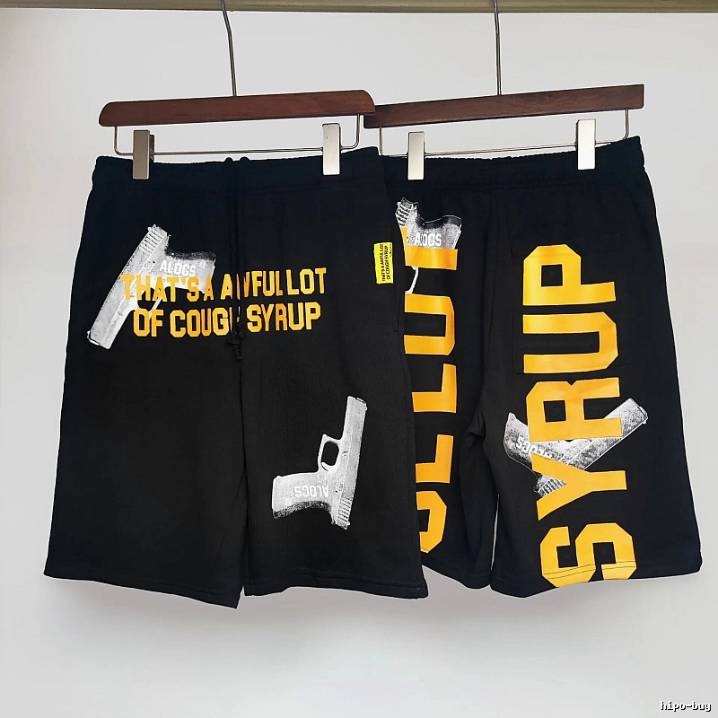COUGH SYRUP Pistol Print Street Style Black Shorts