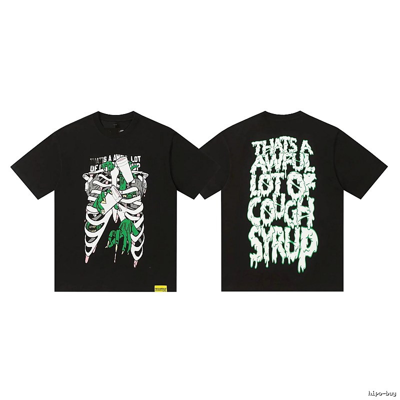 COUGH SYRUP Skull Print Dark Style Black T-shirt
