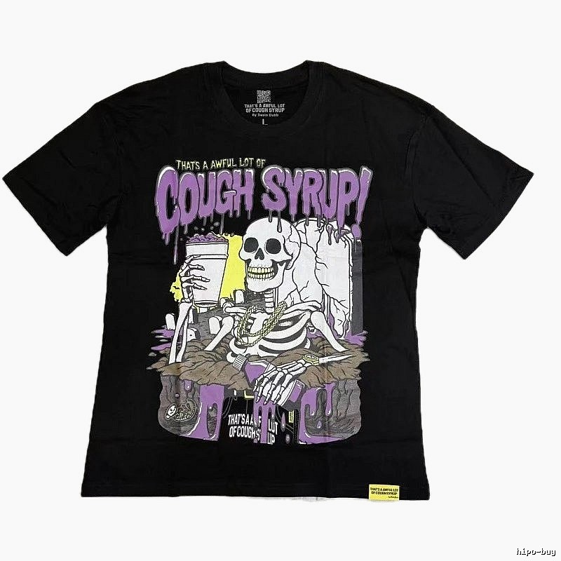Cough Syrup Skull Print Hip-hop Style Black T-shirt