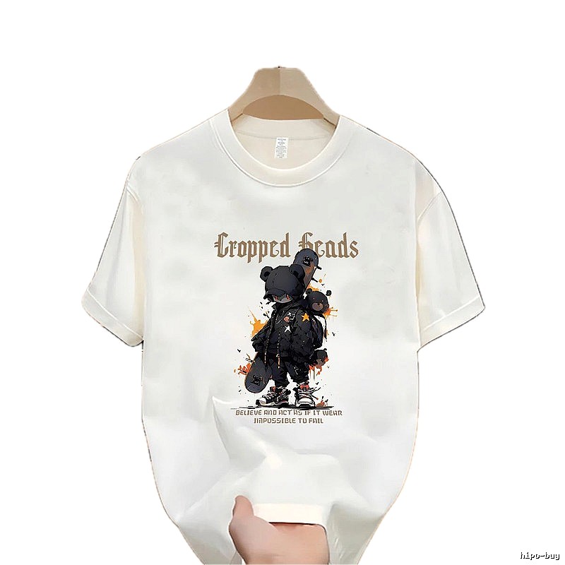 Cropped Heads Trendy Bear Street Style White T-shirt